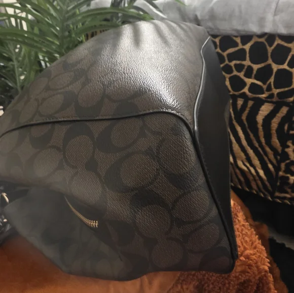 Coach Dark Brown Shoulder Bag with Scarf Accent & Purse Charm. L - Picture 7 of 13